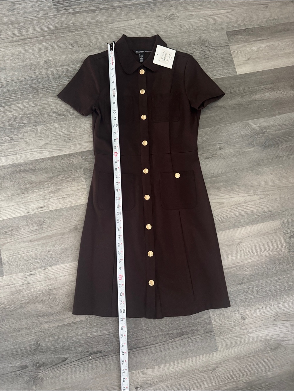 Ellen Tracy Dark Brown Midi Dress w/ Gold Snap Buttons NWT Size Small - Picture 3 of 10